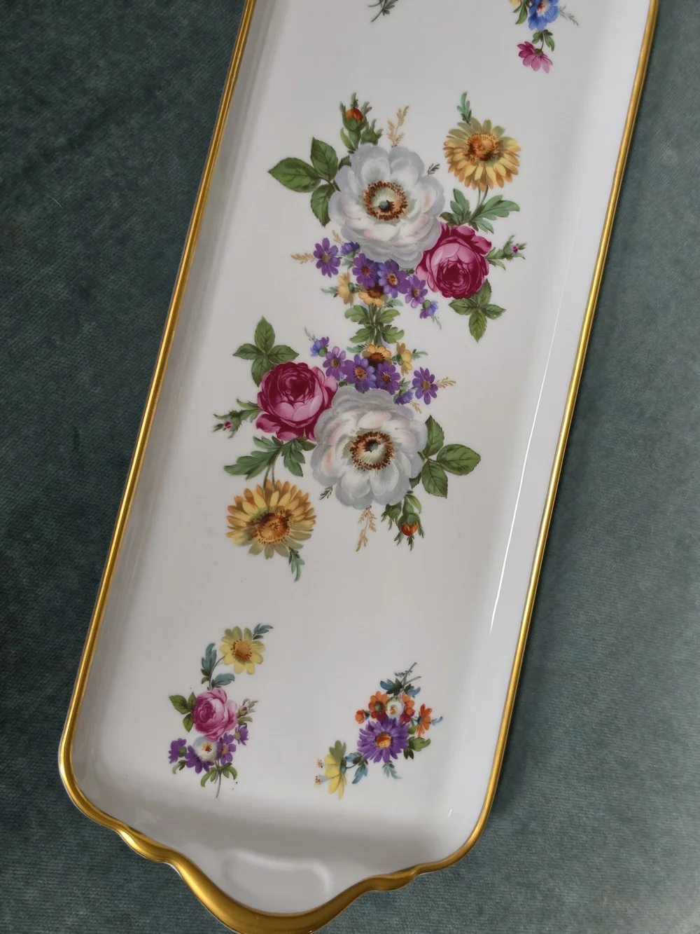 Limoges France Porcelain White Floral Vanity Tray with Gold Trim